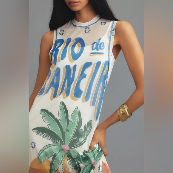 NWT Farm Rio Graphic Mesh Midi Dress - Picture 2 of 3